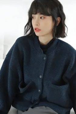 Dark Academia Button Up Cardigan with Pockets - Retro Y2K and 90s Fashion Style