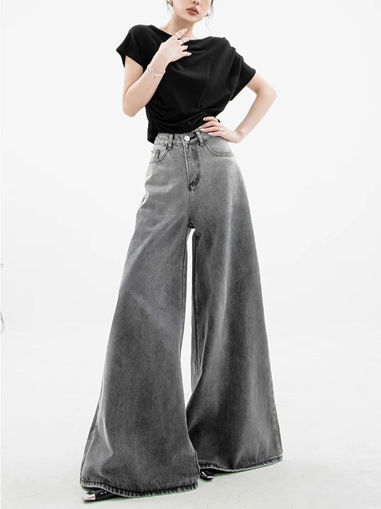 Dark Wash Y2K Super Wide Leg Jeans - Retro 90s Fashion Statement