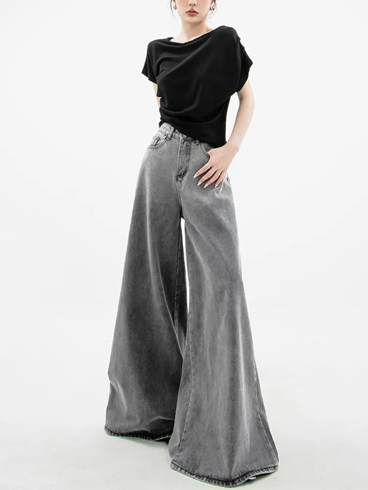 Dark Wash Y2K Super Wide Leg Jeans - Retro 90s Fashion Statement