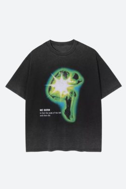Distressed Green Human Figure Printed Tee - Retro Y2K Fashion, 90s Grunge Style