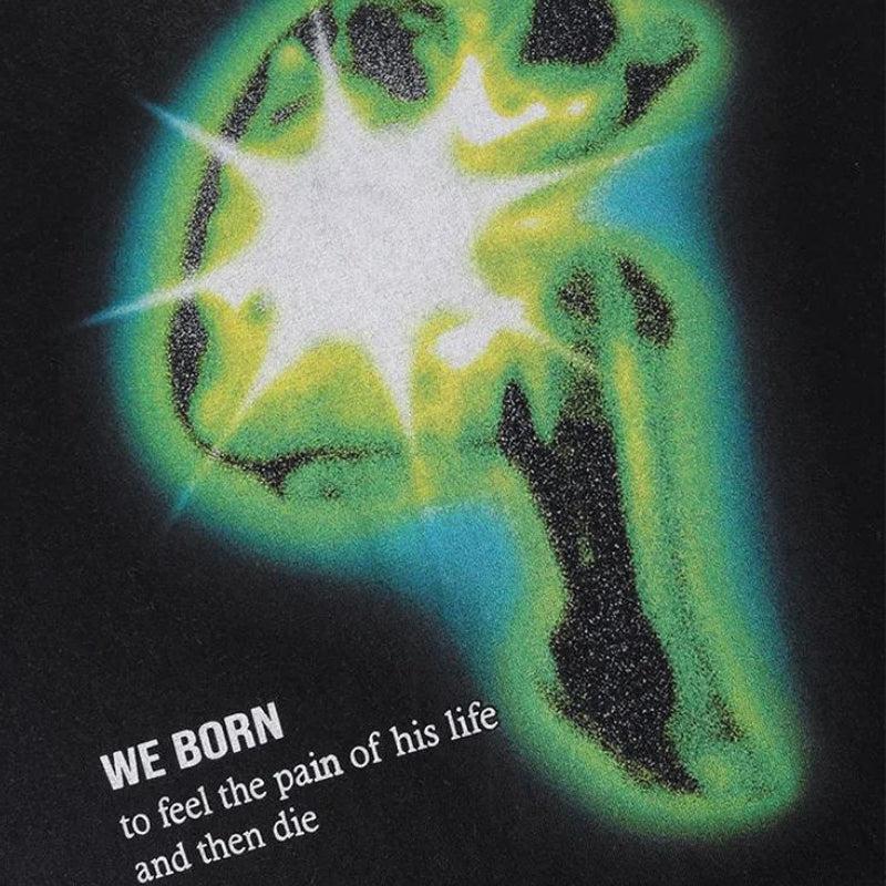 Distressed Green Human Figure Printed Tee - Retro Y2K Fashion, 90s Grunge Style