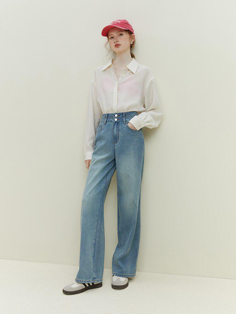 Double Buttoned Light Washed Y2K Jeans - Retro 90s Fashion Denim