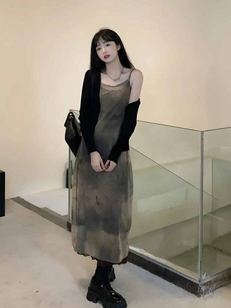 Fairy Grunge Forest Midi Dress - Retro Y2K Summer Outfit with 90s Fashion Vibes