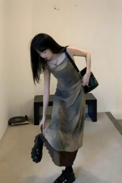 Fairy Grunge Forest Midi Dress - Retro Y2K Summer Outfit with 90s Fashion Vibes