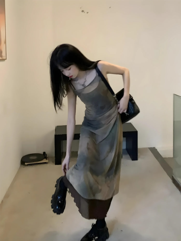 Fairy Grunge Forest Midi Dress - Retro Y2K Summer Outfit with 90s Fashion Vibes