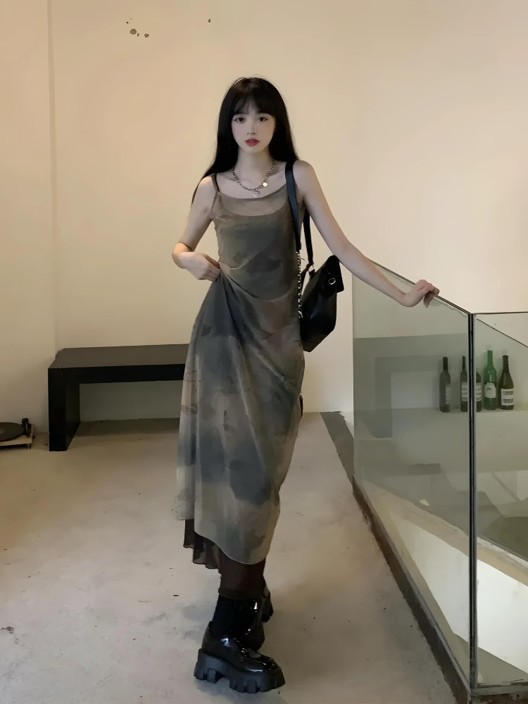 Fairy Grunge Forest Midi Dress - Retro Y2K Summer Outfit with 90s Fashion Vibes