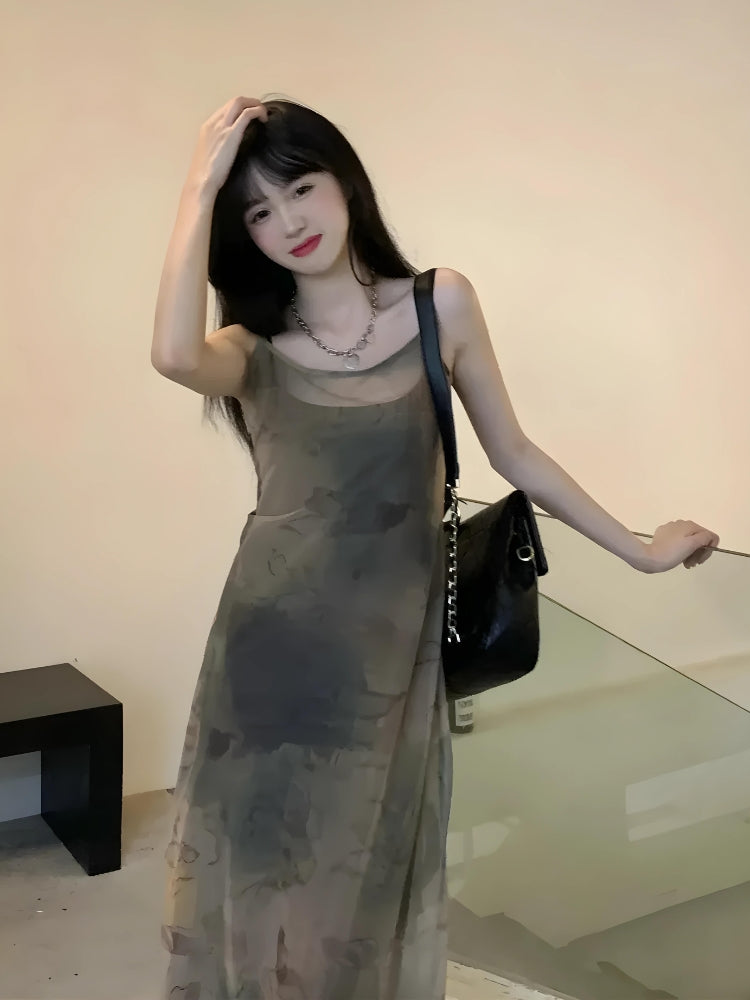 Fairy Grunge Forest Midi Dress - Retro Y2K Summer Outfit with 90s Fashion Vibes