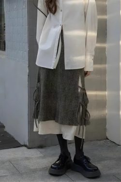 Fairy Grunge Lace Up Midi Skirt - Retro Y2K Fashion, 90s Style, Perfect for Y2K Outfits