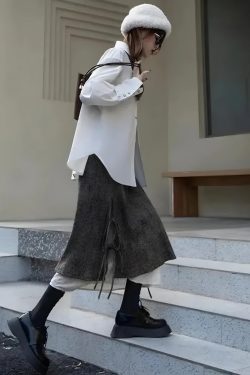 Fairy Grunge Lace Up Midi Skirt - Retro Y2K Fashion, 90s Style, Perfect for Y2K Outfits