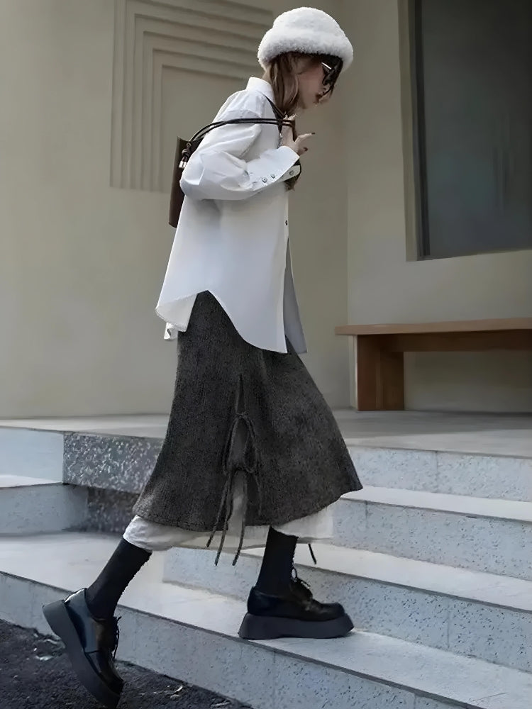 Fairy Grunge Lace Up Midi Skirt - Retro Y2K Fashion, 90s Style, Perfect for Y2K Outfits