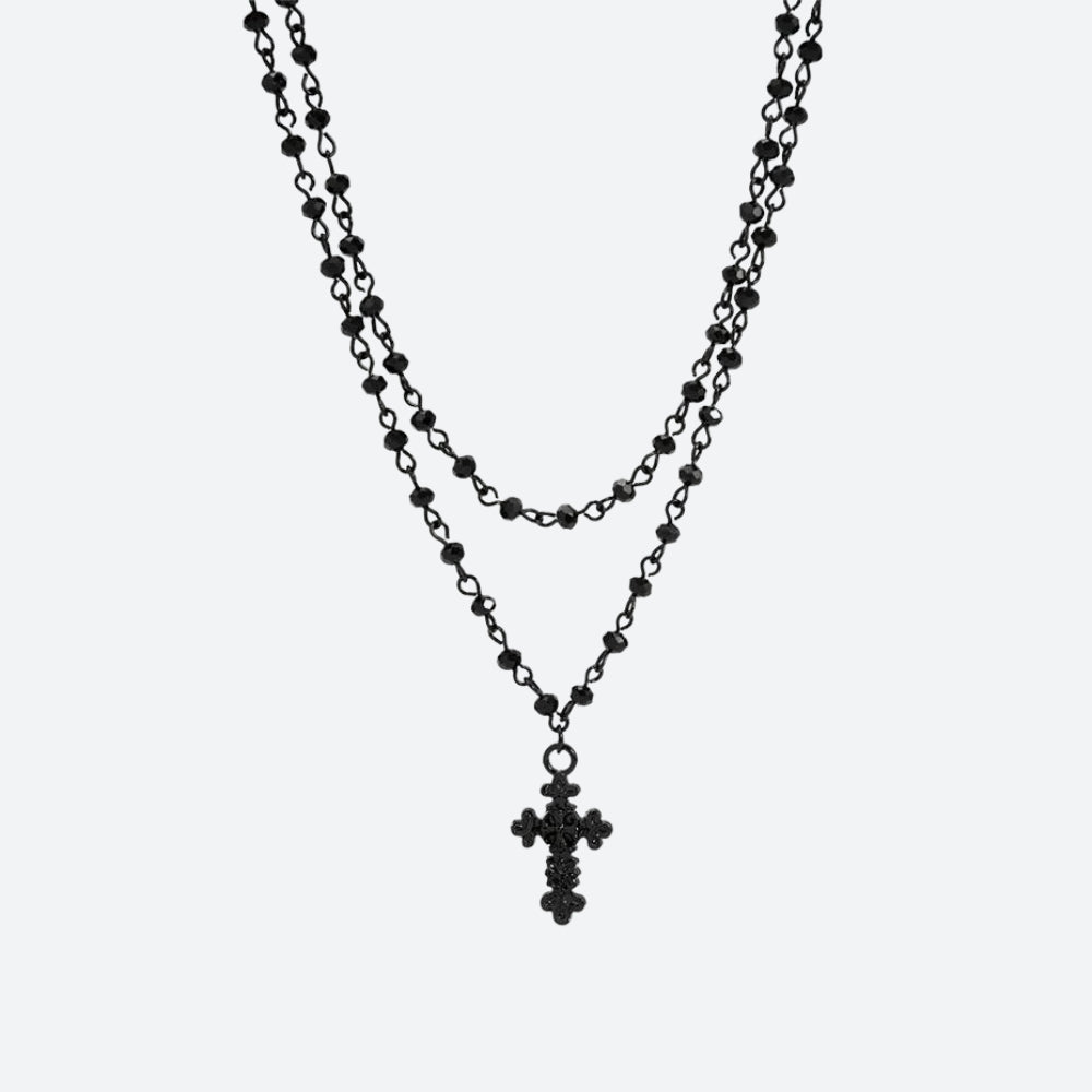 Goth Double Chain Cross Necklace - Retro Y2K Grunge Fashion Statement Accessory Goth Double Chain Cross Necklace - Retro Y2K Grunge Fashion Statement Accessory