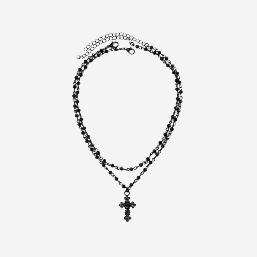 Goth Double Chain Cross Necklace - Retro Y2K Grunge Fashion Statement Accessory Goth Double Chain Cross Necklace - Retro Y2K Grunge Fashion Statement Accessory