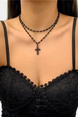 Goth Double Chain Cross Necklace - Retro Y2K Grunge Fashion Statement Accessory
