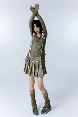 Grunge Asymmetric Lace Top - Retro Y2K Fashion Inspired Long Sleeve Blouse