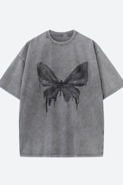 Grunge Distressed Butterfly Tee - Retro Y2K Fashion, 90s Style, Perfect for Y2K Outfits