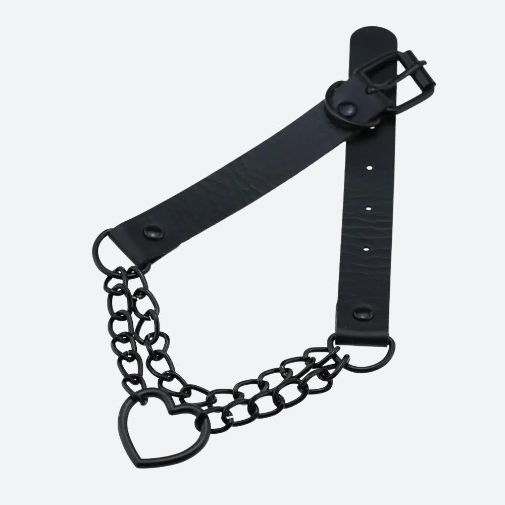 Grunge Heart Choker Necklace with Belted Detail - Perfect for Y2K and 90s Fashion Grunge Heart Choker Necklace with Belted Detail - Perfect for Y2K and 90s Fashion