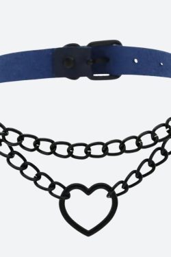 Grunge Heart Choker Necklace with Belted Detail - Perfect for Y2K and 90s Fashion