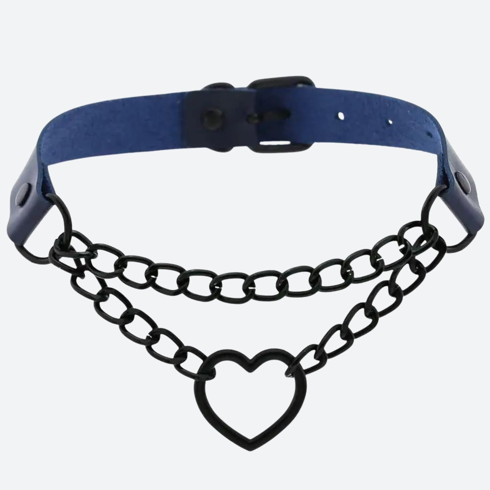 Grunge Heart Choker Necklace with Belted Detail - Perfect for Y2K and 90s Fashion Grunge Heart Choker Necklace with Belted Detail - Perfect for Y2K and 90s Fashion