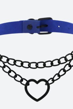 Grunge Heart Choker Necklace with Belted Detail - Perfect for Y2K and 90s Fashion