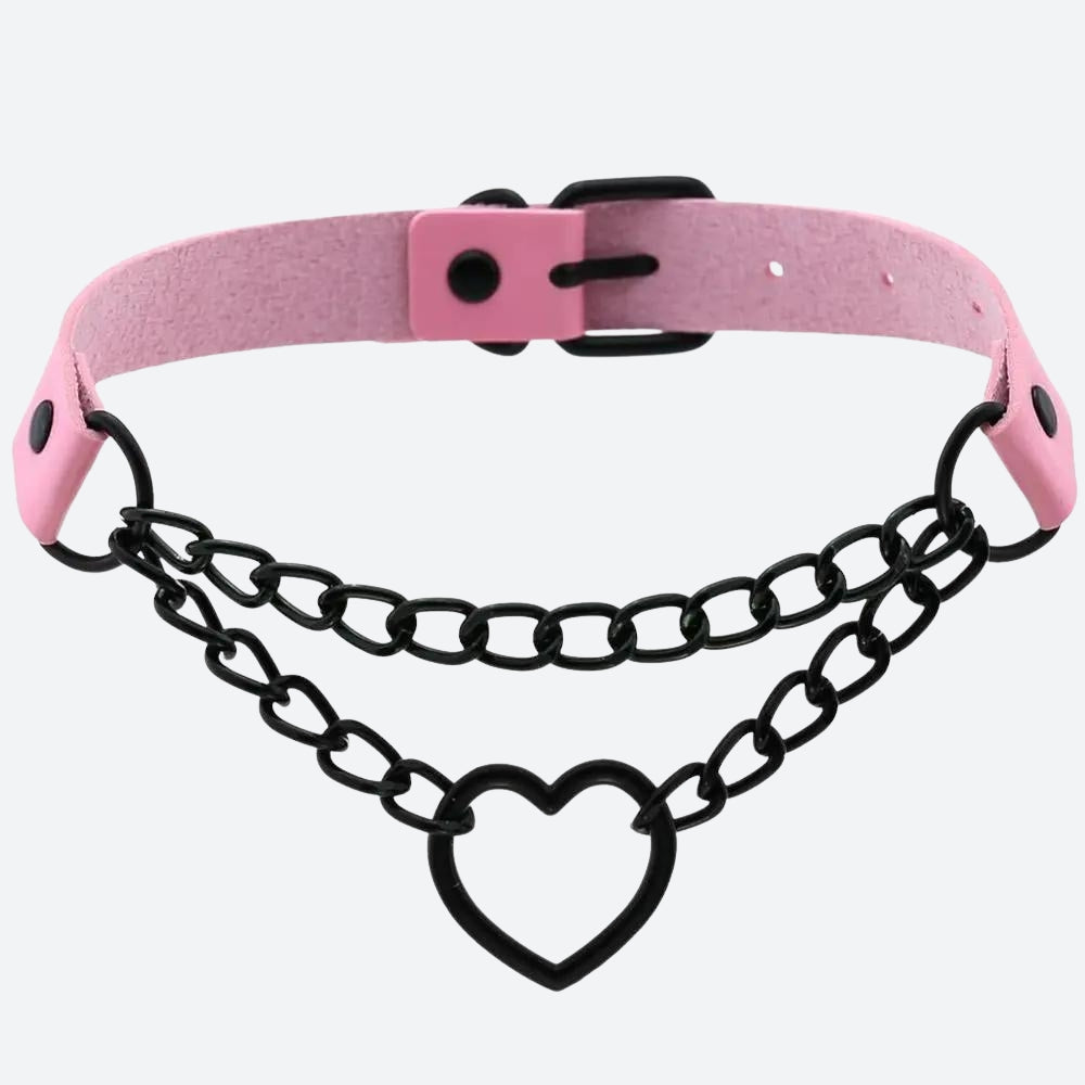 Grunge Heart Choker Necklace with Belted Detail - Perfect for Y2K and 90s Fashion Grunge Heart Choker Necklace with Belted Detail - Perfect for Y2K and 90s Fashion