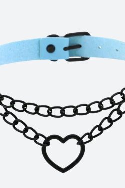 Grunge Heart Choker Necklace with Belted Detail - Perfect for Y2K and 90s Fashion