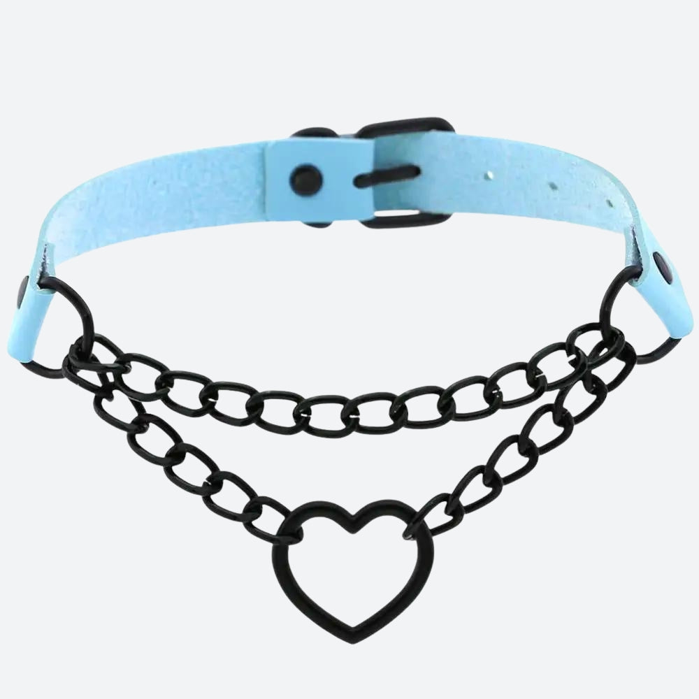Grunge Heart Choker Necklace with Belted Detail - Perfect for Y2K and 90s Fashion Grunge Heart Choker Necklace with Belted Detail - Perfect for Y2K and 90s Fashion