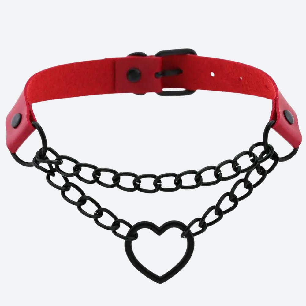 Grunge Heart Choker Necklace with Belted Detail - Perfect for Y2K and 90s Fashion Grunge Heart Choker Necklace with Belted Detail - Perfect for Y2K and 90s Fashion