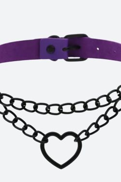 Grunge Heart Choker Necklace with Belted Detail - Perfect for Y2K and 90s Fashion