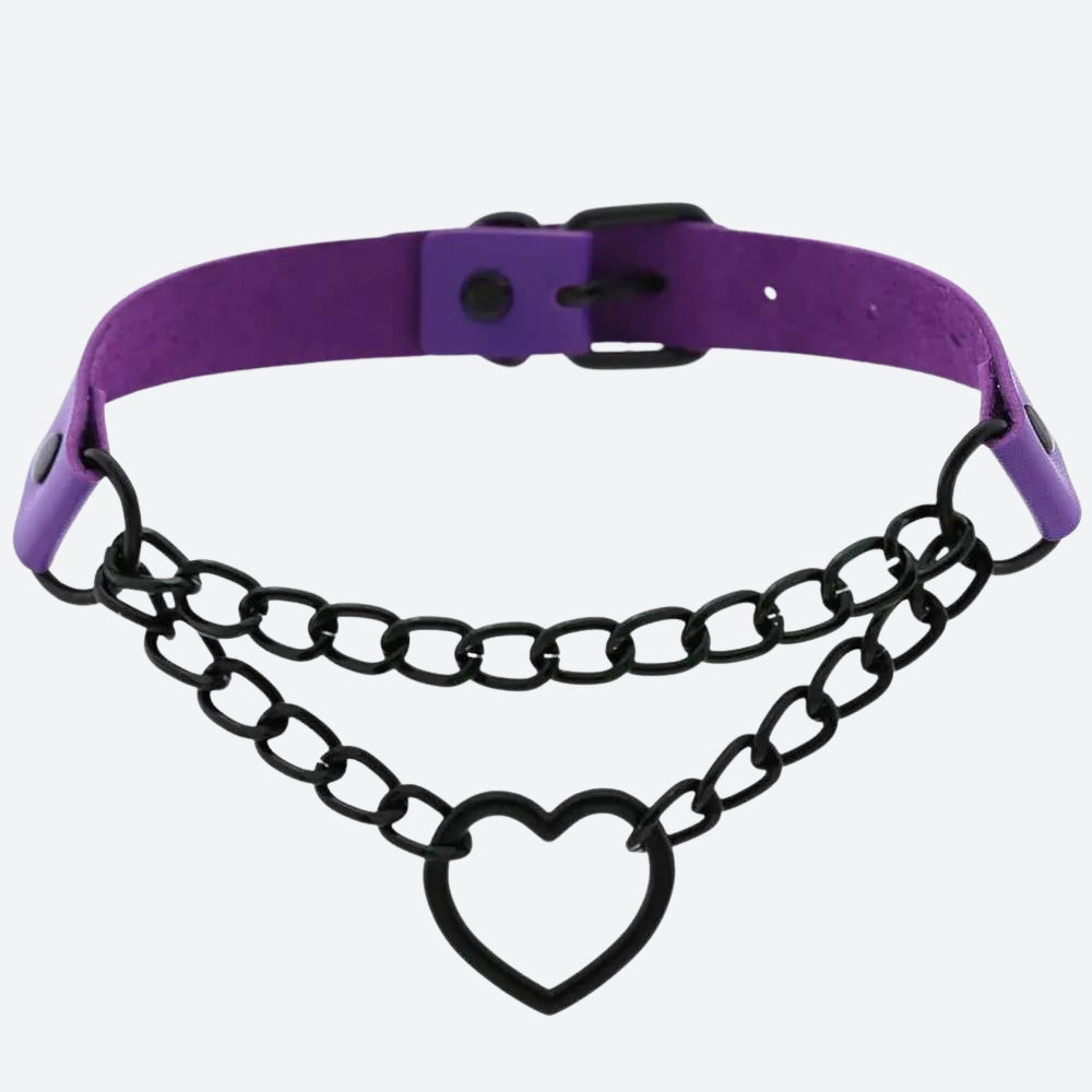 Grunge Heart Choker Necklace with Belted Detail - Perfect for Y2K and 90s Fashion Grunge Heart Choker Necklace with Belted Detail - Perfect for Y2K and 90s Fashion