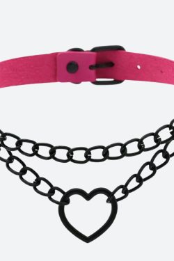 Grunge Heart Choker Necklace with Belted Detail - Perfect for Y2K and 90s Fashion