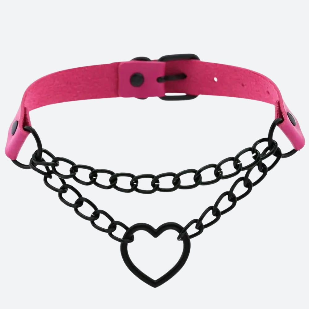 Grunge Heart Choker Necklace with Belted Detail - Perfect for Y2K and 90s Fashion Grunge Heart Choker Necklace with Belted Detail - Perfect for Y2K and 90s Fashion