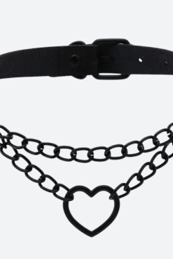 Grunge Heart Choker Necklace with Belted Detail - Perfect for Y2K and 90s Fashion