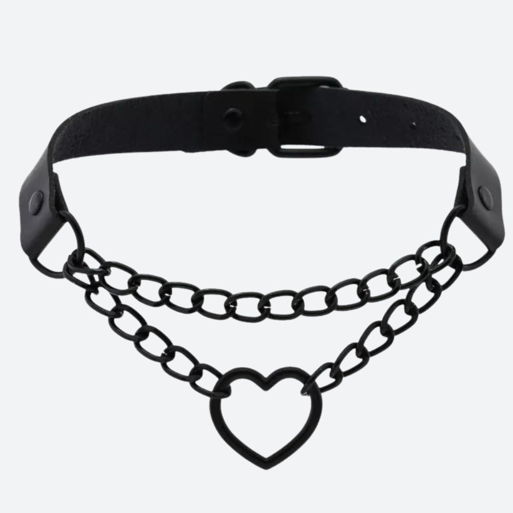 Grunge Heart Choker Necklace with Belted Detail - Perfect for Y2K and 90s Fashion Grunge Heart Choker Necklace with Belted Detail - Perfect for Y2K and 90s Fashion