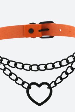 Grunge Heart Choker Necklace with Belted Detail - Perfect for Y2K and 90s Fashion