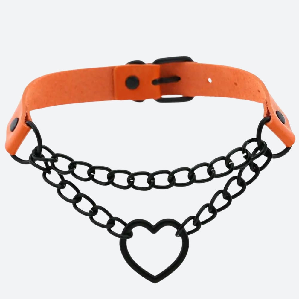 Grunge Heart Choker Necklace with Belted Detail - Perfect for Y2K and 90s Fashion Grunge Heart Choker Necklace with Belted Detail - Perfect for Y2K and 90s Fashion