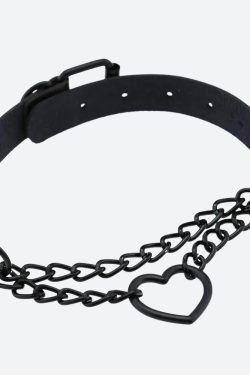 Grunge Heart Choker Necklace with Belted Detail - Perfect for Y2K and 90s Fashion