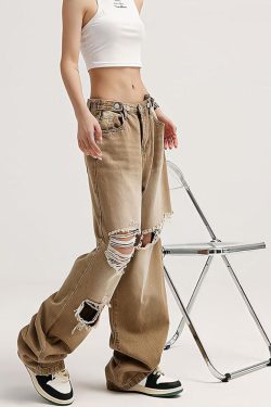 Light Wash Low Rise Ripped Y2K Jeans - Retro 90s Fashion Style