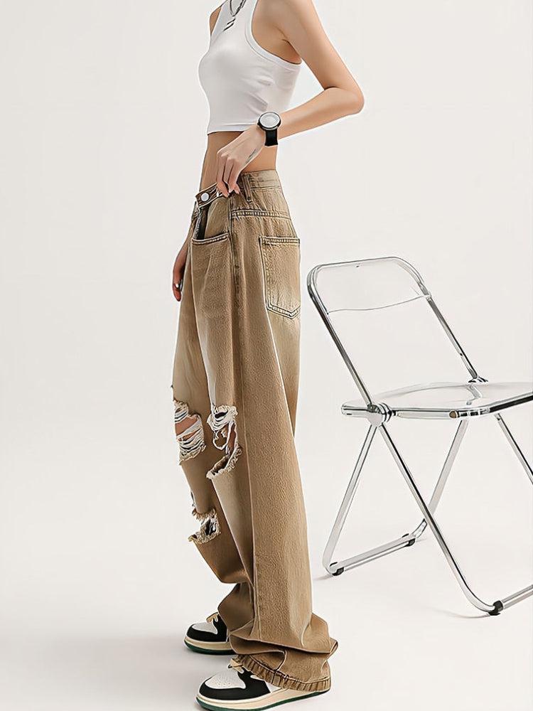 Light Wash Low Rise Ripped Y2K Jeans - Retro 90s Fashion Style