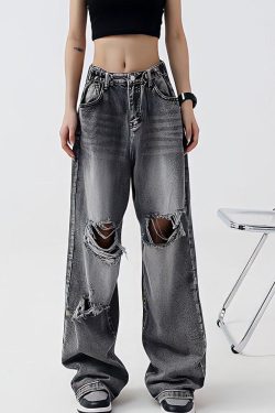 Light Wash Low Rise Ripped Y2K Jeans - Retro 90s Fashion Style