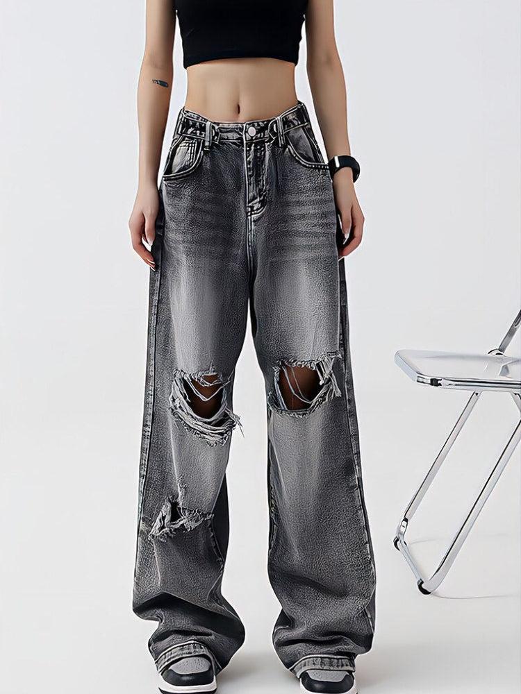 Light Wash Low Rise Ripped Y2K Jeans - Retro 90s Fashion Style