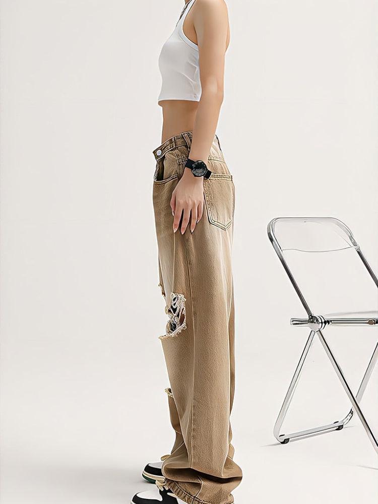 Light Wash Low Rise Ripped Y2K Jeans - Retro 90s Fashion Style