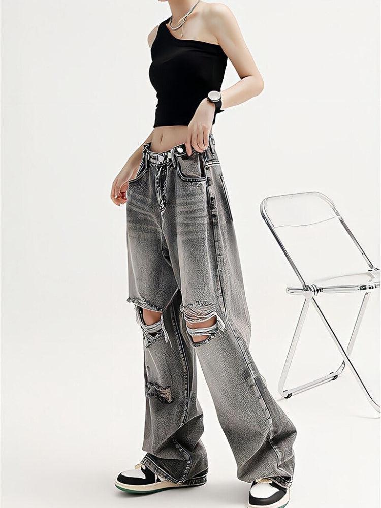 Light Wash Low Rise Ripped Y2K Jeans - Retro 90s Fashion Style