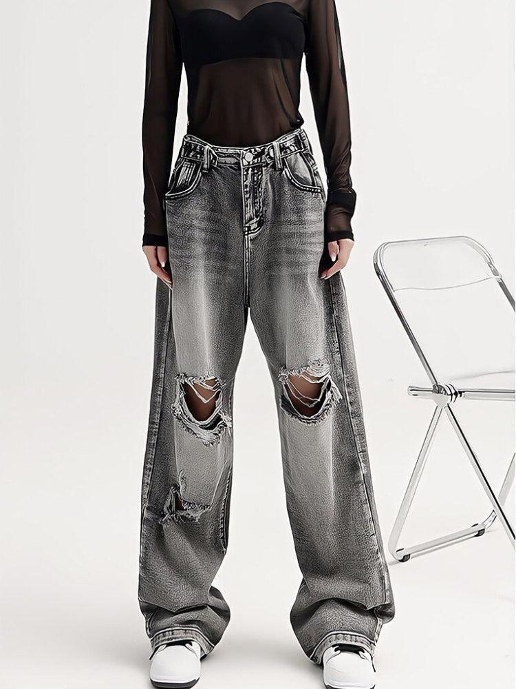 Light Wash Low Rise Ripped Y2K Jeans - Retro 90s Fashion Style