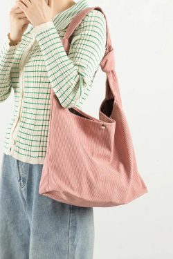 Retro Corduroy Hobo Shoulder Bag - Perfect for Y2K and 90s Fashion Outfits