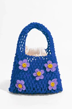 Retro Indie Smiley Flowers Crochet Bag - Perfect for Y2K and 90s Fashion Outfits