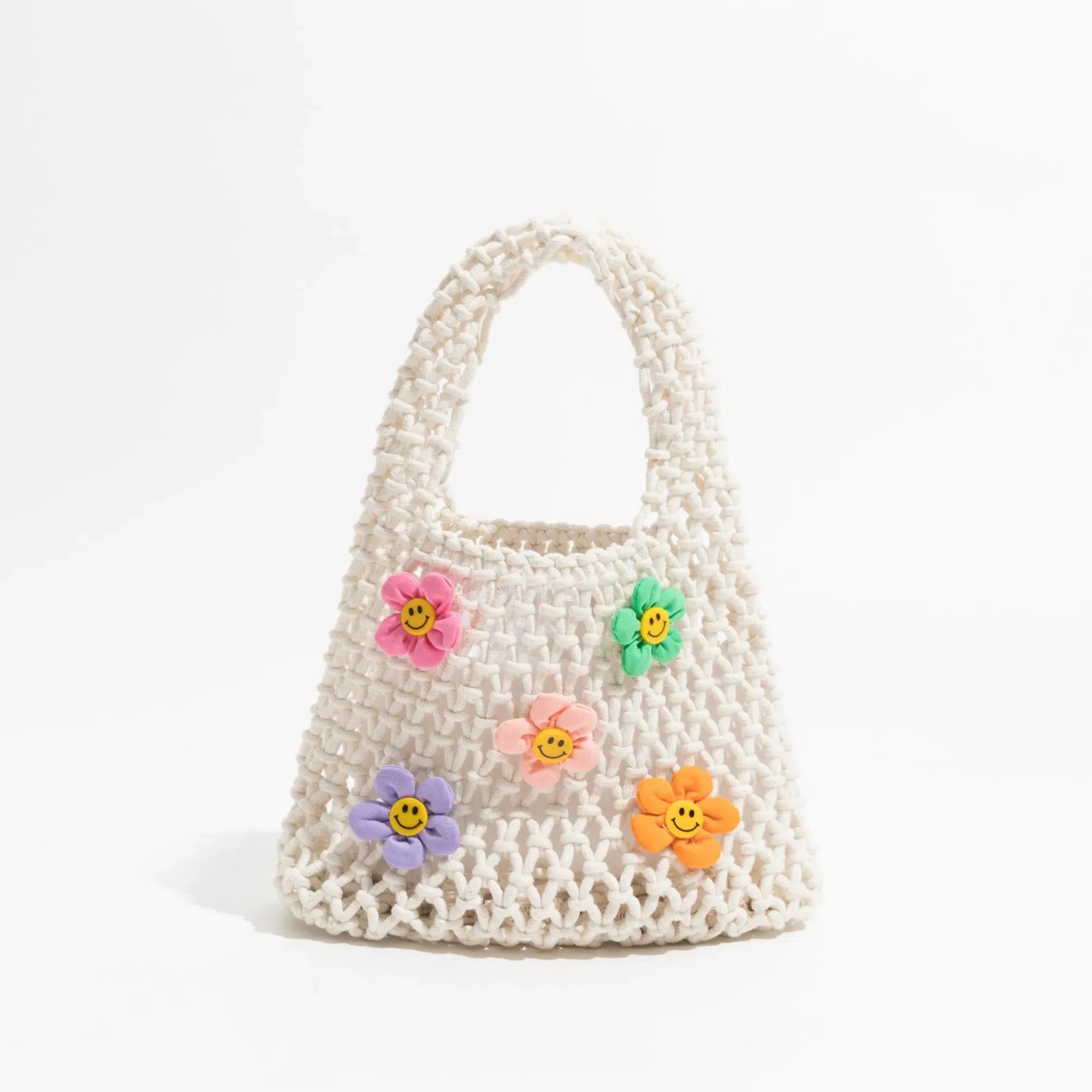 Retro Indie Smiley Flowers Crochet Bag - Perfect for Y2K and 90s Fashion Outfits