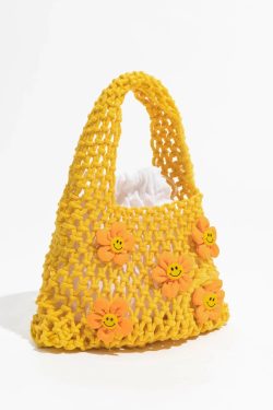 Retro Indie Smiley Flowers Crochet Bag - Perfect for Y2K and 90s Fashion Outfits