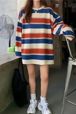 Vintage Casual Striped Sweatshirt - Retro Y2K Fashion, 90s Grunge Style, Perfect Y2K Outfit
