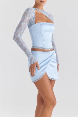 Y2K Asymmetric Corset Top & Mini Skirt Set - Retro Style 90s Fashion Outfit