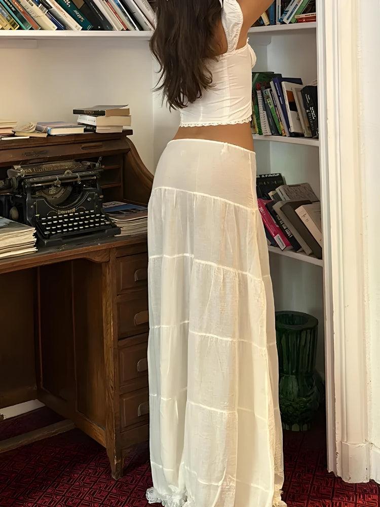 Y2K Coquette Lace Up Crop Top & Maxi Skirt Set - Retro Summer Fashion Outfit